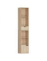 HOMCOM 6-Tier Bookcase, Tall Narrow Bookshelf with Drawer and Door - Natural Wood Finish