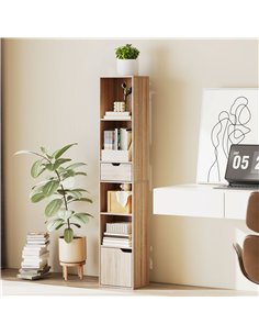 HOMCOM 6-Tier Bookcase, Tall Narrow Bookshelf with Drawer and Door - Natural Wood Finish 2