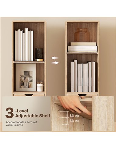 HOMCOM 6-Tier Bookcase, Tall Narrow Bookshelf with Drawer and Door - Natural Wood Finish