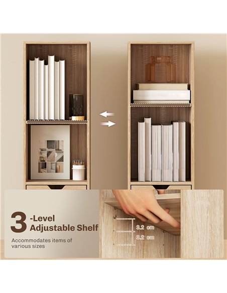 HOMCOM 6-Tier Bookcase, Tall Narrow Bookshelf with Drawer and Door - Natural Wood Finish - pic 169255 | FastDaddyshop