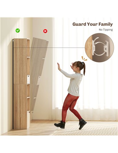 HOMCOM 6-Tier Bookcase, Tall Narrow Bookshelf with Drawer and Door - Natural Wood Finish