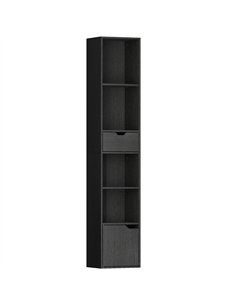 HOMCOM 6-Tier Bookcase, Tall Narrow Bookshelf with Drawer and Door - Black