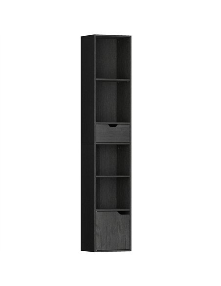 HOMCOM 6-Tier Bookcase, Tall Narrow Bookshelf with Drawer and Door - Black - pic 169260 | FastDaddyshop