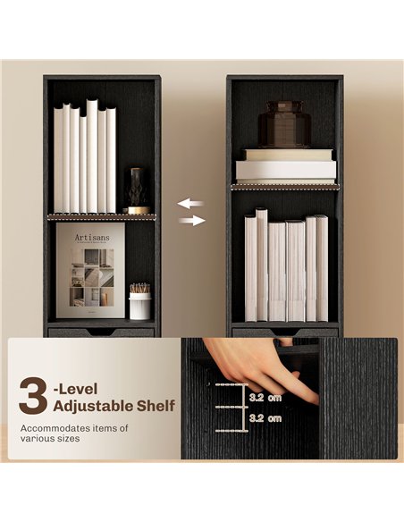 HOMCOM 6-Tier Bookcase, Tall Narrow Bookshelf with Drawer and Door - Black - pic 169264 | FastDaddyshop