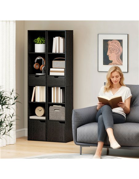 HOMCOM 6-Tier Bookcase, Tall Narrow Bookshelf with Drawer and Door - Black - pic 169266 | FastDaddyshop