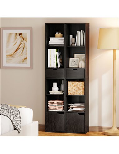 HOMCOM 6-Tier Bookcase, Tall Narrow Bookshelf with Drawer and Door - Black