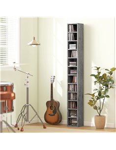 HOMCOM 204 CD Tall Narrow Media Storage Tower - Cement Grey 2