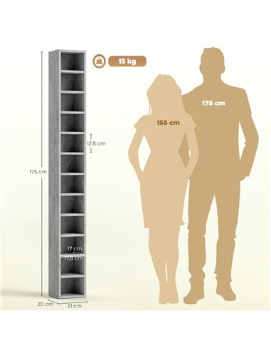 HOMCOM 204 CD Tall Narrow Media Storage Tower - Cement Grey