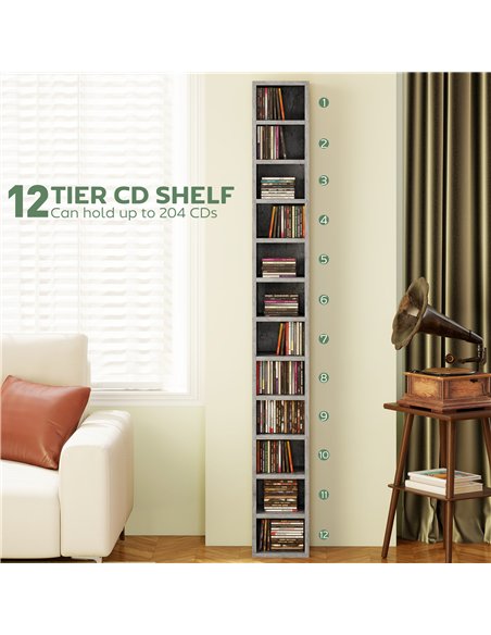 HOMCOM 204 CD Tall Narrow Media Storage Tower - Cement Grey - pic 169272 | FastDaddyshop
