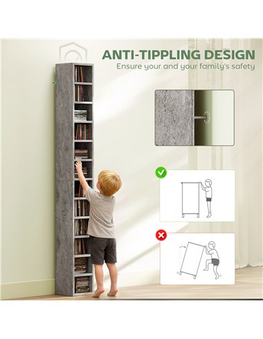 HOMCOM 204 CD Tall Narrow Media Storage Tower - Cement Grey