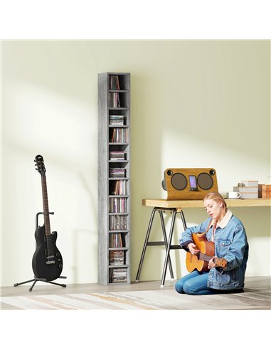 HOMCOM 204 CD Tall Narrow Media Storage Tower - Cement Grey