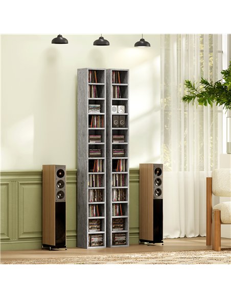 HOMCOM 204 CD Tall Narrow Media Storage Tower - Cement Grey - pic 169276 | FastDaddyshop