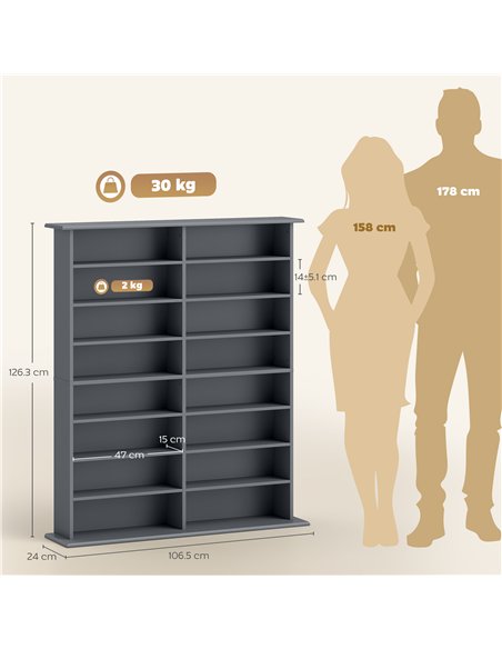 HOMCOM 16-Compartment Media Shelf - Grey - pic 169289 | FastDaddyshop