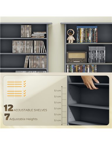 HOMCOM 16-Compartment Media Shelf - Grey