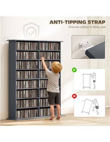 HOMCOM 16-Compartment Media Shelf - Grey