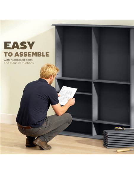 HOMCOM 16-Compartment Media Shelf - Grey - pic 169293 | FastDaddyshop
