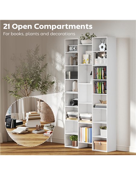 HOMCOM 21-Compartment Bookshelf - White - pic 169308 | FastDaddyshop