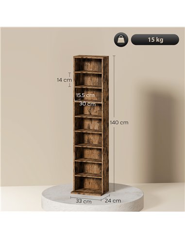 HOMCOM 260 Narrow CD Storage Unit - Rustic Brown