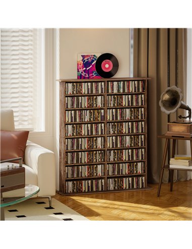 HOMCOM 16-Compartment Media Shelf - Rustic Brown