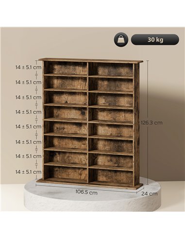 HOMCOM 16-Compartment Media Shelf - Rustic Brown