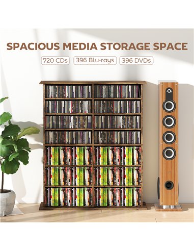 HOMCOM 16-Compartment Media Shelf - Rustic Brown