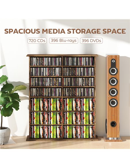 HOMCOM 16-Compartment Media Shelf - Rustic Brown - pic 169326 | FastDaddyshop