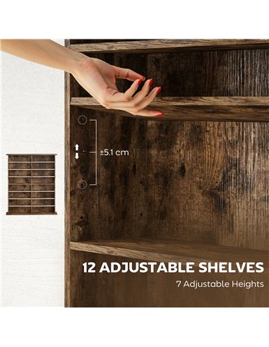 HOMCOM 16-Compartment Media Shelf - Rustic Brown