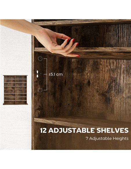 HOMCOM 16-Compartment Media Shelf - Rustic Brown - pic 169327 | FastDaddyshop