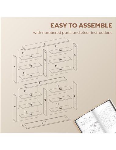 HOMCOM 16-Compartment Media Shelf - Rustic Brown