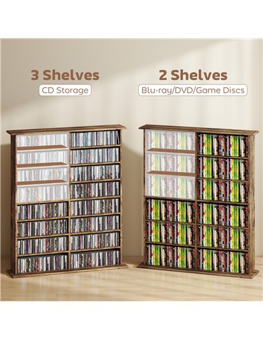 HOMCOM 16-Compartment Media Shelf - Rustic Brown