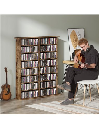 HOMCOM 16-Compartment Media Shelf - Rustic Brown