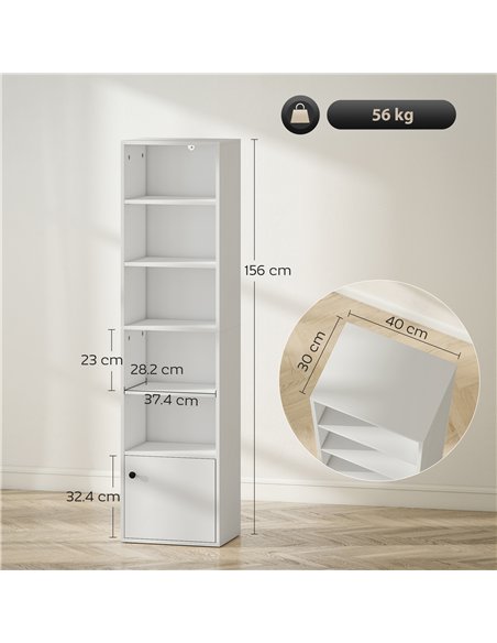 HOMCOM 6-Tier 156 cm Tall Bookcase - White - pic 169334 | FastDaddyshop
