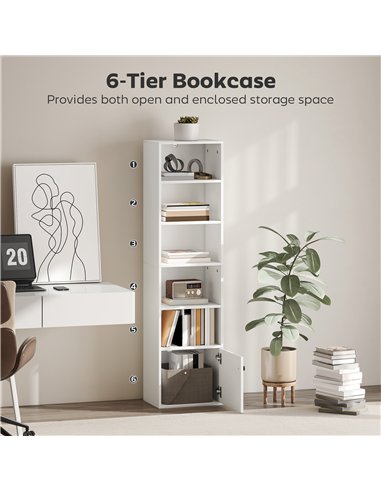 HOMCOM 6-Tier 156 cm Tall Bookcase - White