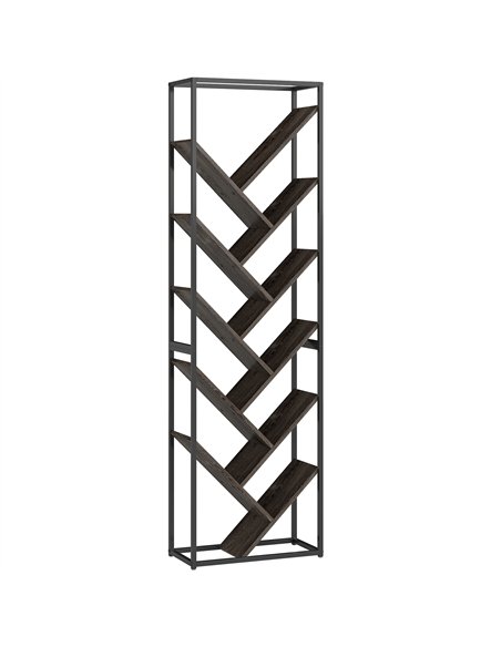 HOMCOM 10 Shelf Industrial-Style Bookshelf - Black/Grey - pic 169341 | FastDaddyshop
