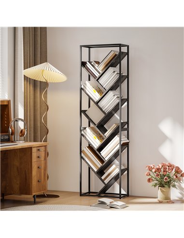 HOMCOM 10 Shelf Industrial-Style Bookshelf - Black/Grey