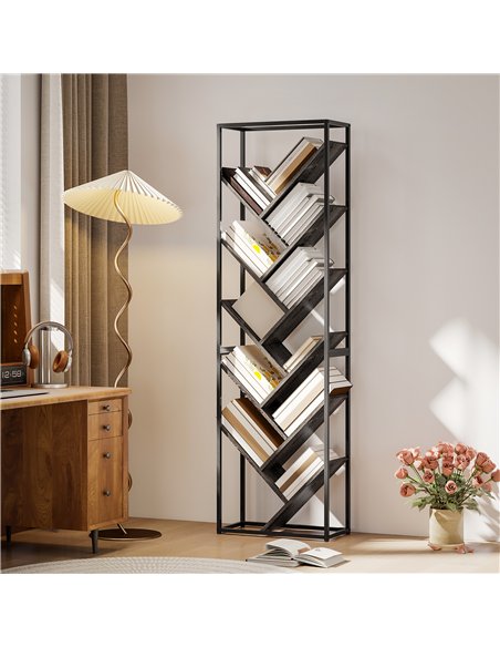 HOMCOM 10 Shelf Industrial-Style Bookshelf - Black/Grey - pic 169342 | FastDaddyshop