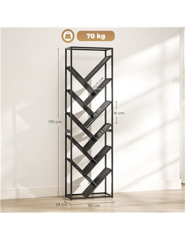HOMCOM 10 Shelf Industrial-Style Bookshelf - Black/Grey