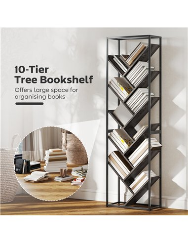 HOMCOM 10 Shelf Industrial-Style Bookshelf - Black/Grey
