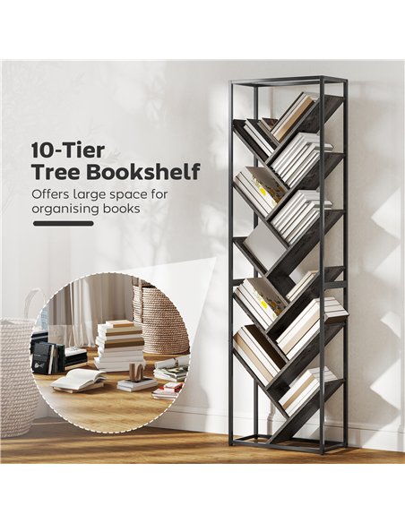 HOMCOM 10 Shelf Industrial-Style Bookshelf - Black/Grey - pic 169344 | FastDaddyshop
