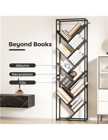 HOMCOM 10 Shelf Industrial-Style Bookshelf - Black/Grey