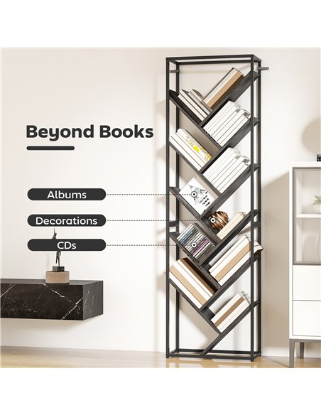 HOMCOM 10 Shelf Industrial-Style Bookshelf - Black/Grey - pic 169345 | FastDaddyshop