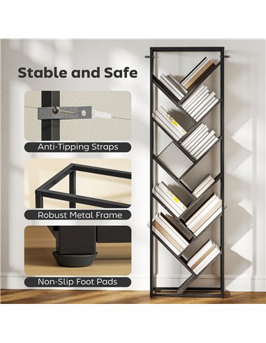 HOMCOM 10 Shelf Industrial-Style Bookshelf - Black/Grey