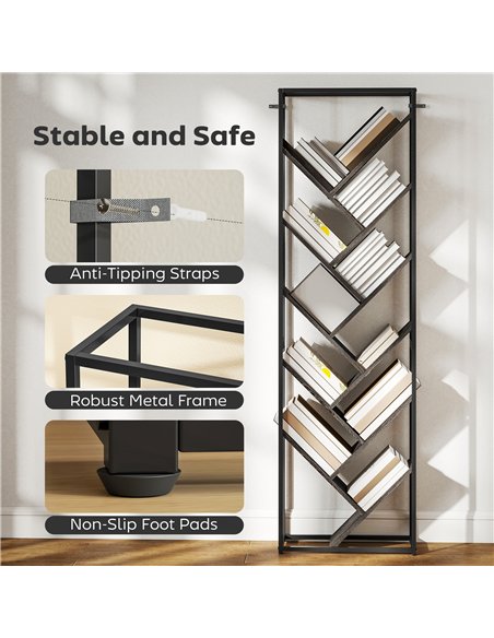 HOMCOM 10 Shelf Industrial-Style Bookshelf - Black/Grey - pic 169347 | FastDaddyshop