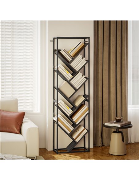 HOMCOM 10 Shelf Industrial-Style Bookshelf - Black/Grey - pic 169348 | FastDaddyshop