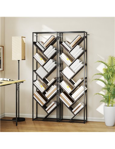 HOMCOM 10 Shelf Industrial-Style Bookshelf - Black/Grey