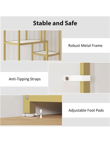 HOMCOM Seven-Tier Geometric Bookcase - White/Gold Tone
