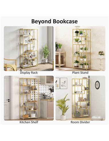 HOMCOM Seven-Tier Geometric Bookcase - White/Gold Tone