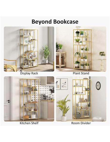 HOMCOM Seven-Tier Geometric Bookcase - White/Gold Tone - pic 169355 | FastDaddyshop