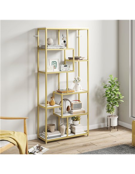 HOMCOM Seven-Tier Geometric Bookcase - White/Gold Tone - pic 169356 | FastDaddyshop