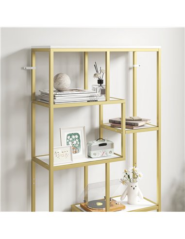 HOMCOM Seven-Tier Geometric Bookcase - White/Gold Tone
